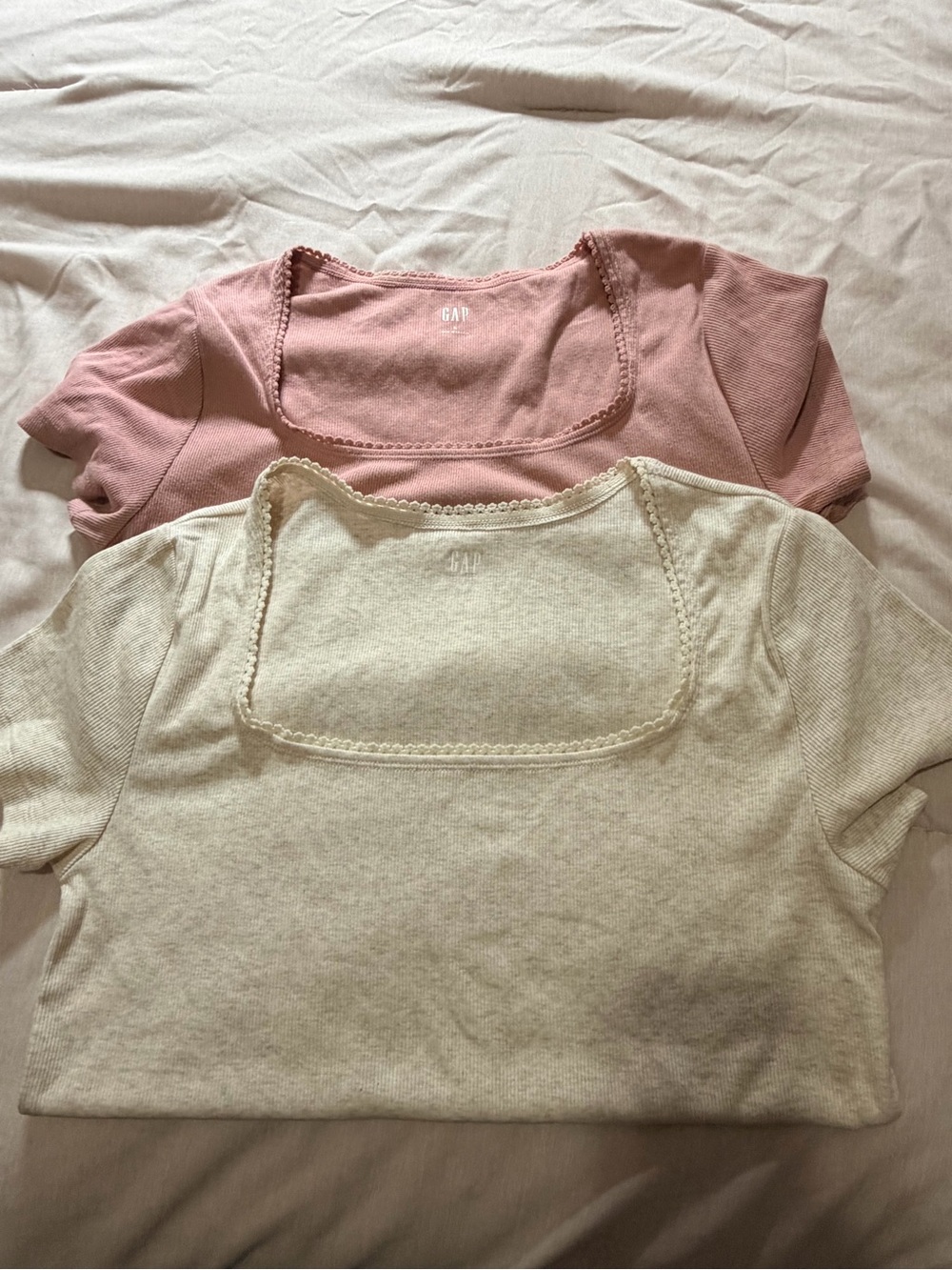 GAP Ribbed Square Neck Tee Set - Rose & Cream